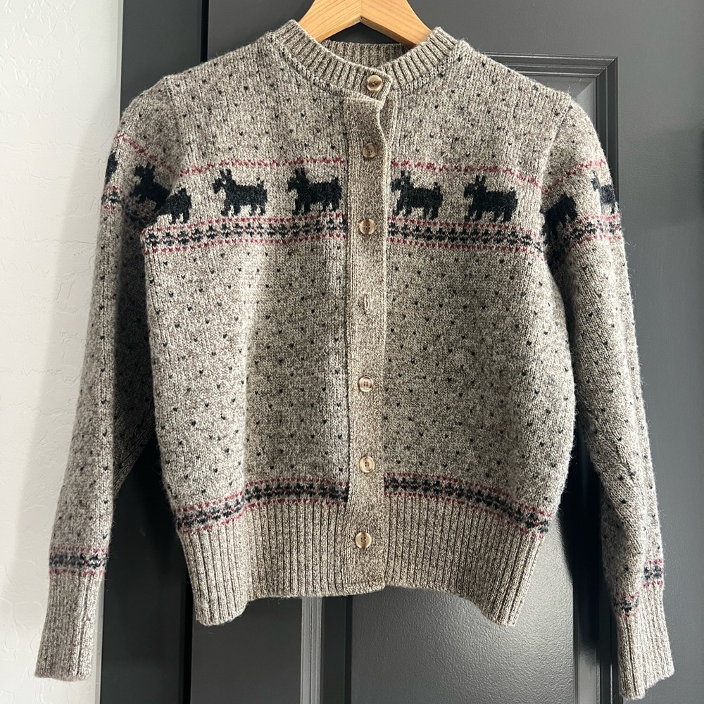 Lands' End Gray Wool Cardigan with Scottish Dogs